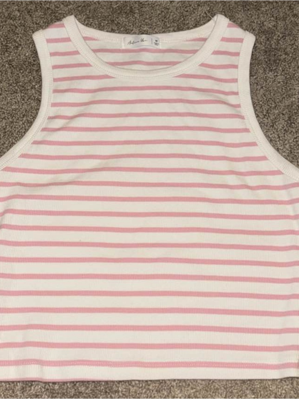 Active USA White & Pink Striped Ribbed Crop Tank